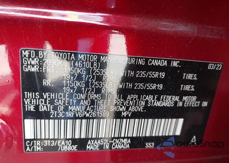 2023 Toyota Rav4 Xle Premium z USA, uszkodzony, nr VIN 2T3C1RFV6PW261589